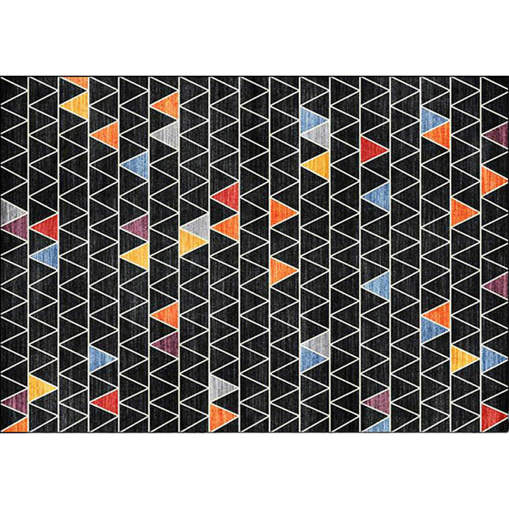 Black Multicolored Carpet Polyester Geometric Print Carpet Washable Non-Slip Back Carpet for the Living Room | Bowlift