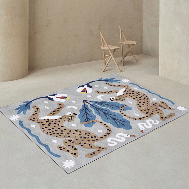Stylish animal pattern rug gray and blue Nordic rug polyester washable non-slip back rug for the living room | Bowlift