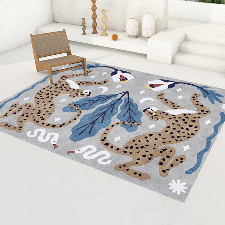 Stylish animal pattern rug gray and blue Nordic rug polyester washable non-slip back rug for the living room | Bowlift