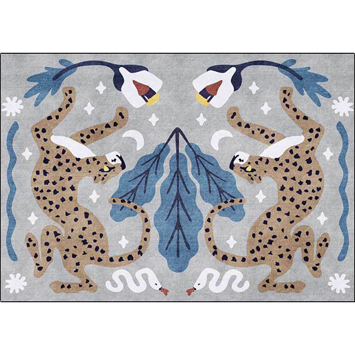 Stylish animal pattern rug gray and blue Nordic rug polyester washable non-slip back rug for the living room | Bowlift