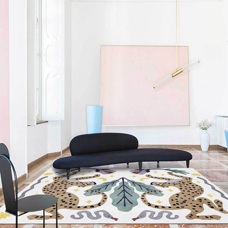 Stylish animal pattern rug gray and blue Nordic rug polyester washable non-slip back rug for the living room | Bowlift