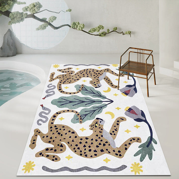 Stylish animal pattern rug gray and blue Nordic rug polyester washable non-slip back rug for the living room | Bowlift