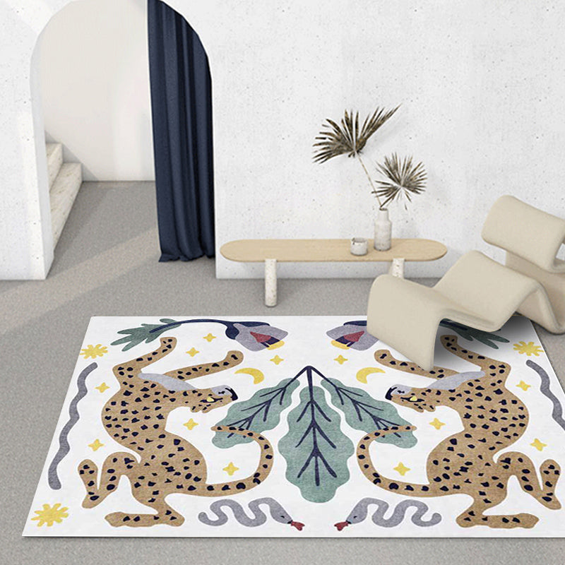 Stylish animal pattern rug gray and blue Nordic rug polyester washable non-slip back rug for the living room | Bowlift