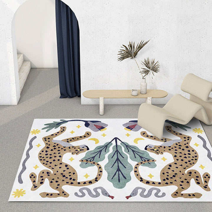 Stylish animal pattern rug gray and blue Nordic rug polyester washable non-slip back rug for the living room | Bowlift
