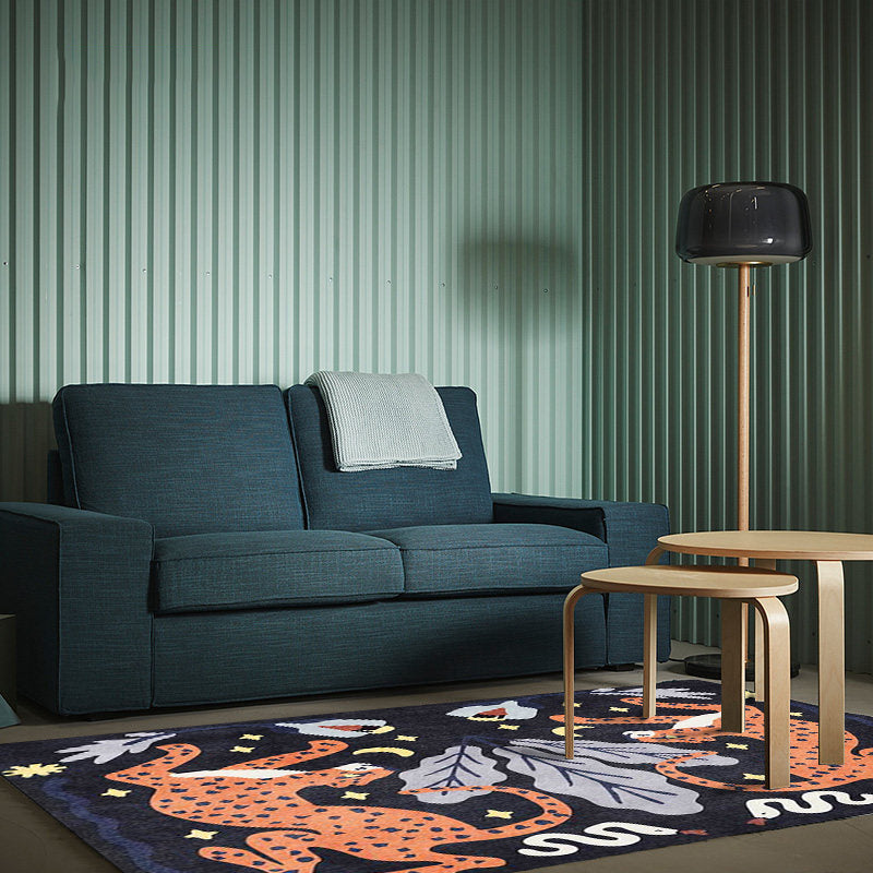 Stylish animal pattern rug gray and blue Nordic rug polyester washable non-slip back rug for the living room | Bowlift