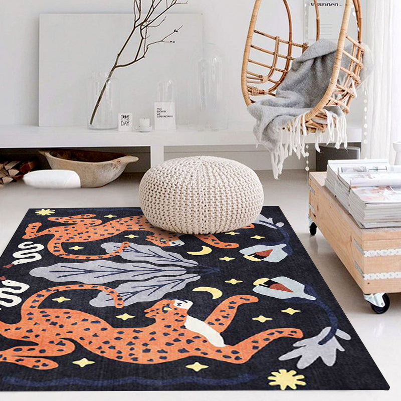 Stylish animal pattern rug gray and blue Nordic rug polyester washable non-slip back rug for the living room | Bowlift
