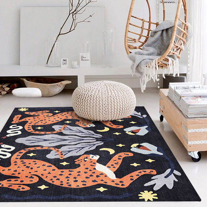 Stylish animal pattern rug gray and blue Nordic rug polyester washable non-slip back rug for the living room | Bowlift