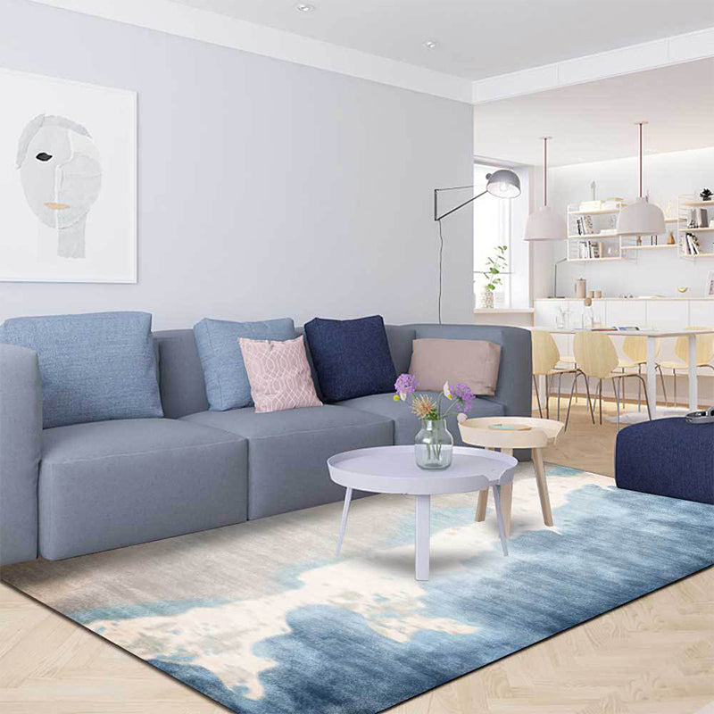 BowLift | Brown and Blue Oriental Rug Polyester Ink Wash Painting Pattern Rug Washable Non-Slip Back Carpet for Bedroom