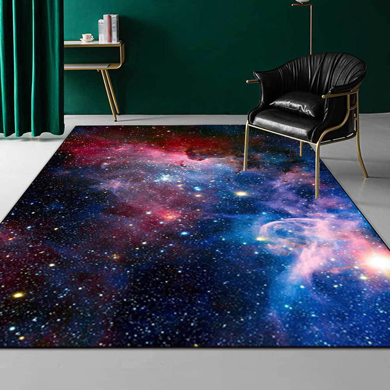 Modern living room rug in blue Excessive fog-print rug Polyester pet-friendly washable area rug | Bowlift