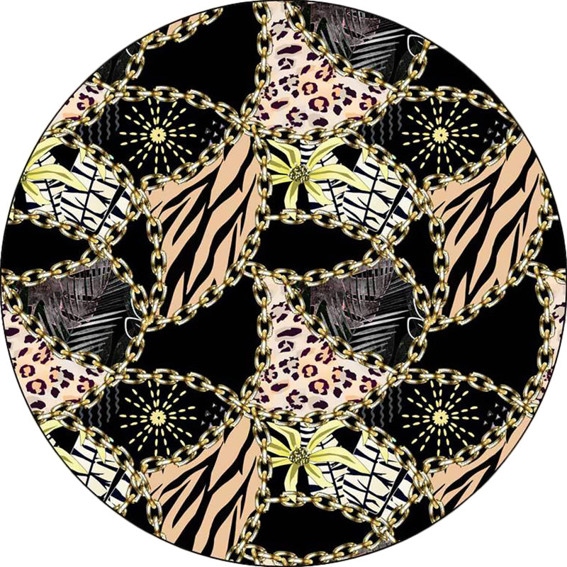 Black Bedroom Carpet Modern Chain Leopard Lines Pattern Area Rug Polyester Non-Slip Back Washable Rug | Bowlift