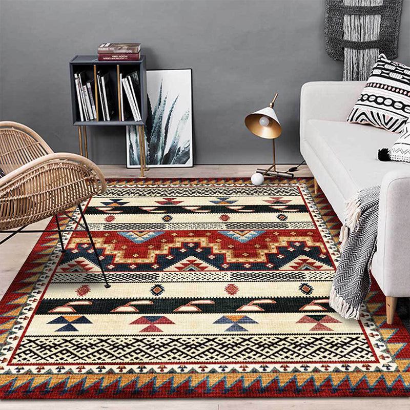 BowLift | Southwest Tribal Geometric Print Carpet Red Polyester Carpet Machine Washable Non-Slip Blanket for Living Room