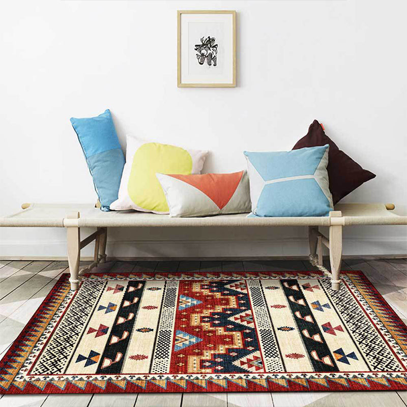 BowLift | Southwest Tribal Geometric Print Carpet Red Polyester Carpet Machine Washable Non-Slip Blanket for Living Room