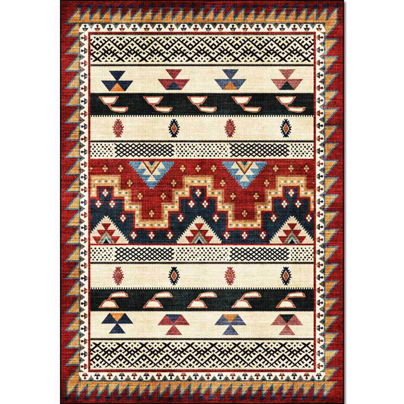BowLift | Southwest Tribal Geometric Print Carpet Red Polyester Carpet Machine Washable Non-Slip Blanket for Living Room