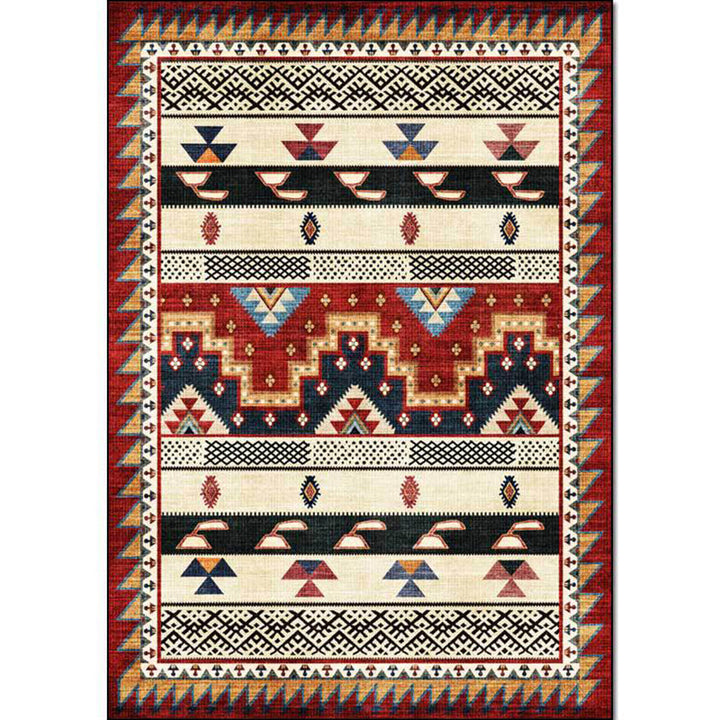 BowLift | Southwest Tribal Geometric Print Carpet Red Polyester Carpet Machine Washable Non-Slip Blanket for Living Room