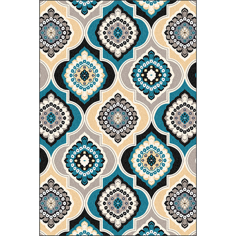 Classic Floral Design Rug Blue Vintage Rug Polyester Washable Non-Slip Back Rug for Bedroom | Bowlift