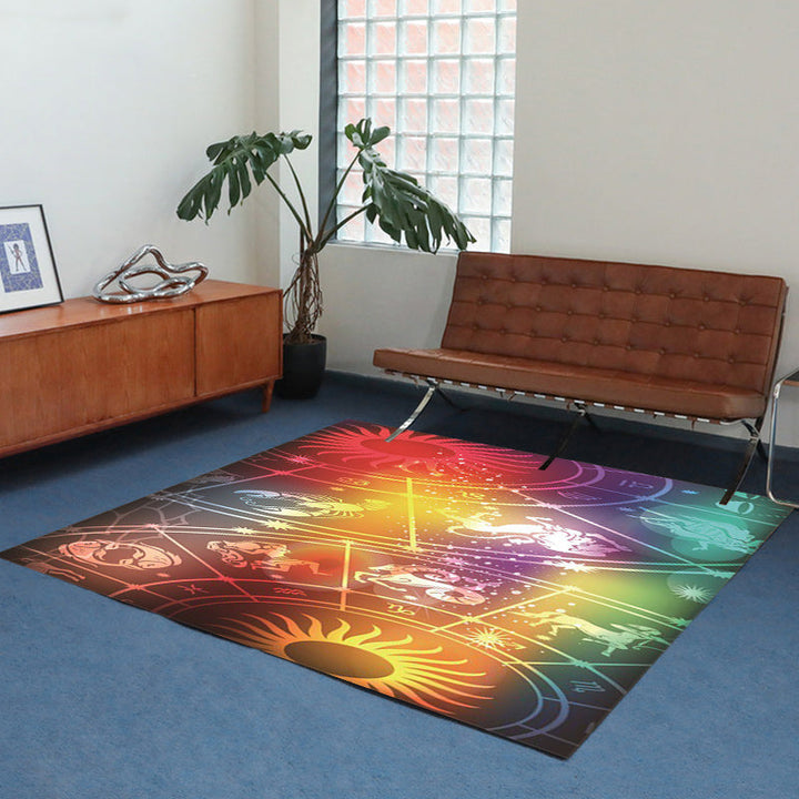 Modern Living Room Rug Colorful Space Sun Constellation Print Rug Polyester Washable Rug | Bowlift