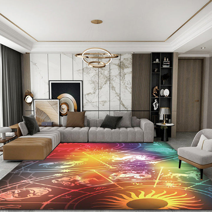 Modern Living Room Rug Colorful Space Sun Constellation Print Rug Polyester Washable Rug | Bowlift