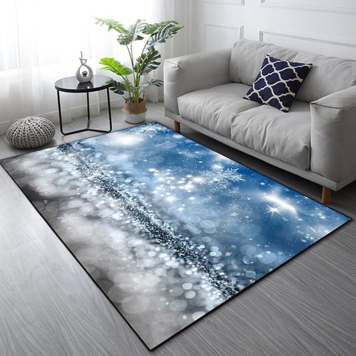 Modern living room rug in blue Sparkling snowflake print rug Polyester Non-slip backing Washable rug | Bowlift