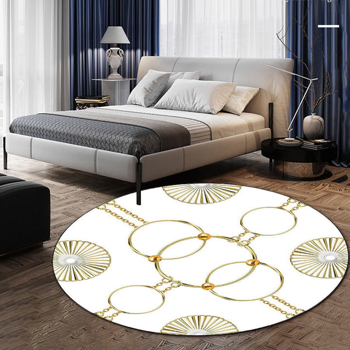Modern rug for the living room in white and black chain circle print rug polyester machine washable non-slip rug | Bowlift