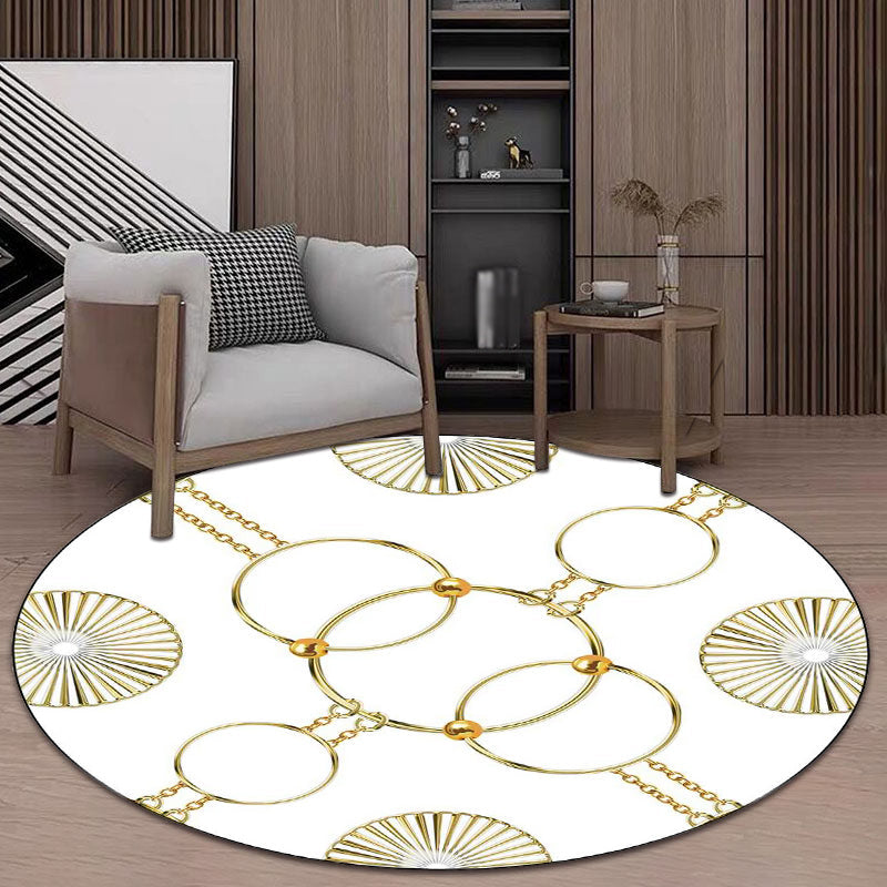 Modern rug for the living room in white and black chain circle print rug polyester machine washable non-slip rug | Bowlift