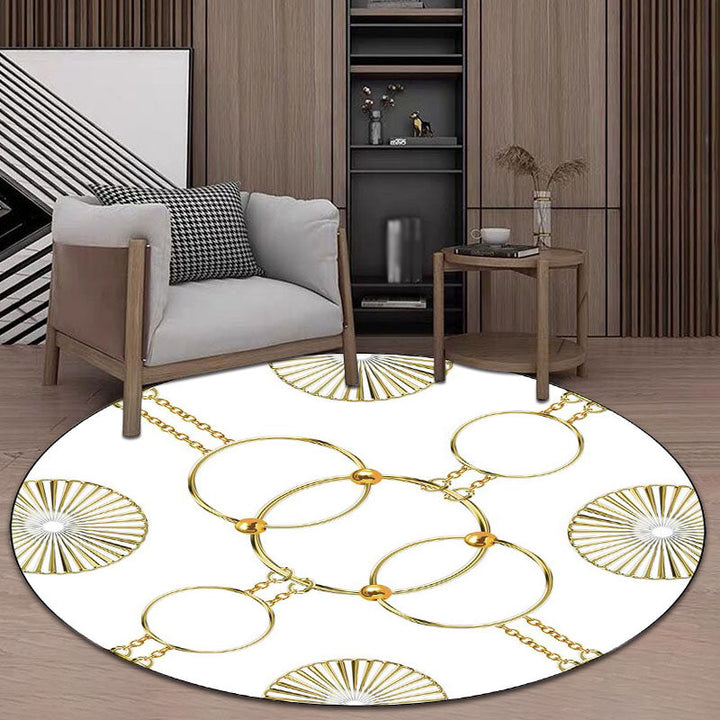 Modern rug for the living room in white and black chain circle print rug polyester machine washable non-slip rug | Bowlift