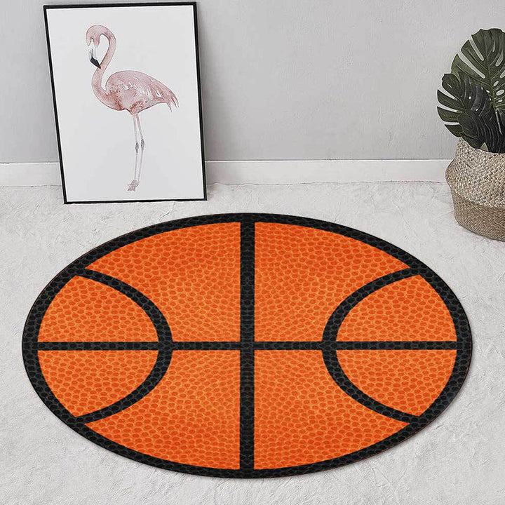 BowLift | Simple Kids Rug in Orange Sports Basketball Pattern Rug Polyester Washable Carpet for Kids Room