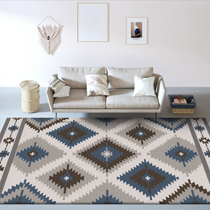 BowLift | Blue and Gray Southwest Rug Polyester geometric pattern rug washable non-slip bottom rug for living room