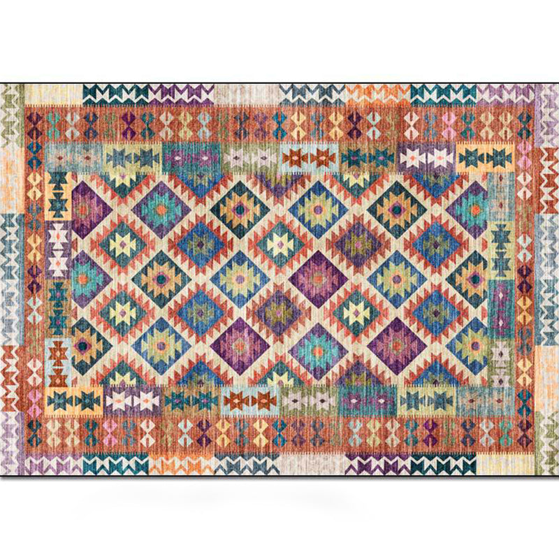 Yellow Persian Carpet Polyester Geometric and Plaid Pattern Carpet Washable Non-slip Bottom Carpet for the Living Room | Bowlift