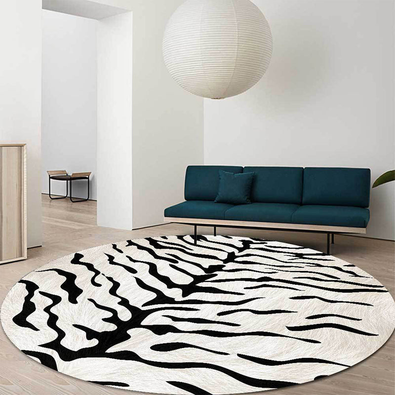 Black and white contemporary rug polyester tiger skin print rug washable non-slip backing rug for the living room | Bowlift
