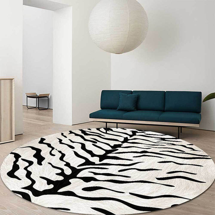 Black and white contemporary rug polyester tiger skin print rug washable non-slip backing rug for the living room | Bowlift
