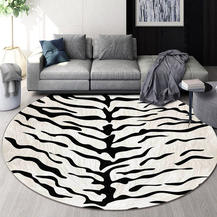 Black and white contemporary rug polyester tiger skin print rug washable non-slip backing rug for the living room | Bowlift