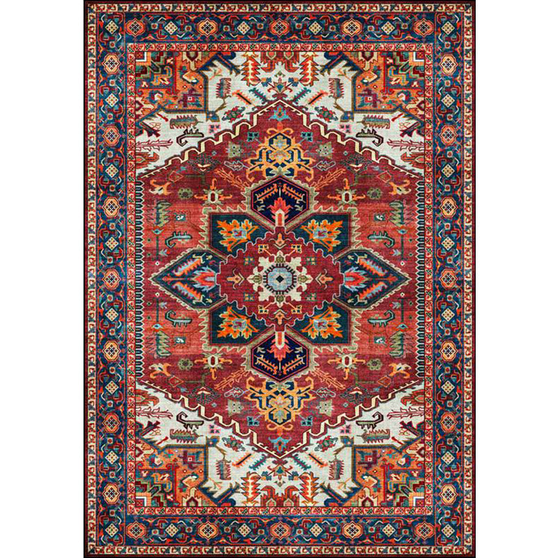 Retro medallion pattern carpet Red Persian rug Polyester machine washable non-slip rug for the bedroom | Bowlift