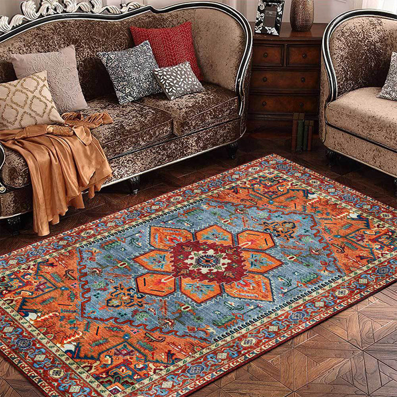 Retro medallion pattern carpet Red Persian rug Polyester machine washable non-slip rug for the bedroom | Bowlift