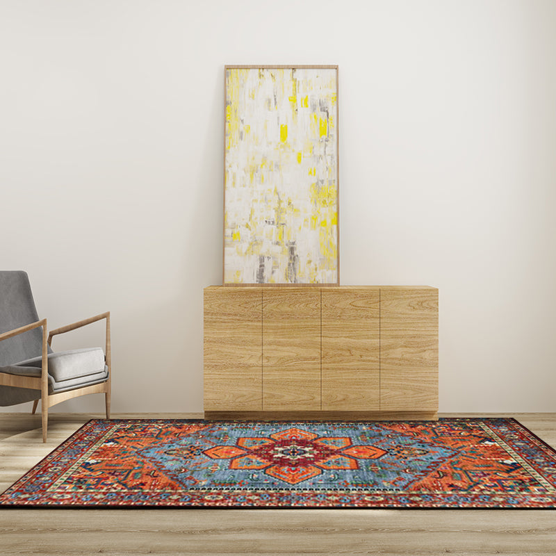 Retro medallion pattern carpet Red Persian rug Polyester machine washable non-slip rug for the bedroom | Bowlift