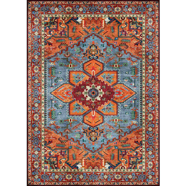 Retro medallion pattern carpet Red Persian rug Polyester machine washable non-slip rug for the bedroom | Bowlift
