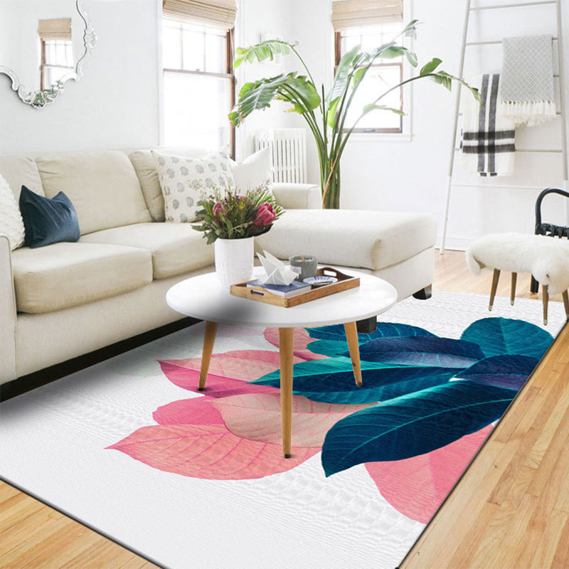 BowLift | Traditional Leaf Pattern Carpet Blue and Pink Polyester Carpet Machine Washable Non-Slip Carpet for the Bedroom