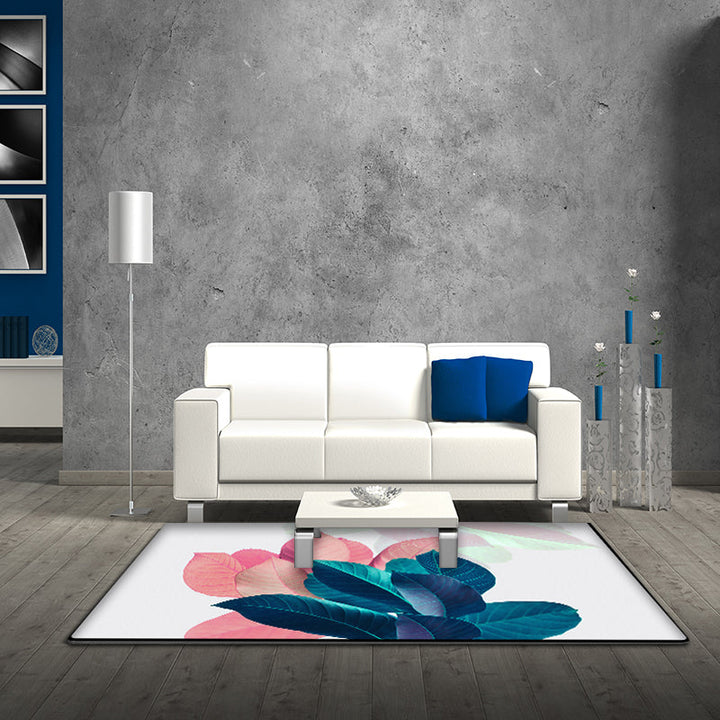 BowLift | Traditional Leaf Pattern Carpet Blue and Pink Polyester Carpet Machine Washable Non-Slip Carpet for the Bedroom