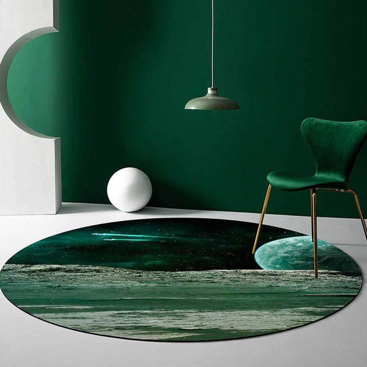 Nordic modern rug in green space planet spaceship pattern rug polyester pet-friendly rug for home decor | Bowlift