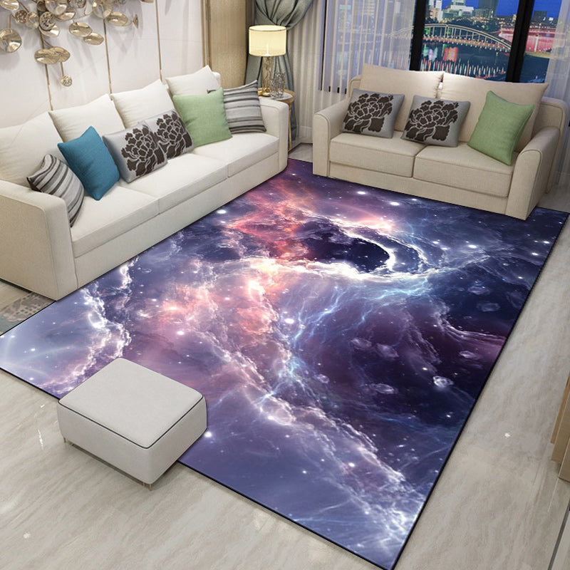Nordic Modern Rug in purple Outer Space Galaxy Pattern Rug Polyester Stain Resistant Rug for Home Decoration | Bowlift
