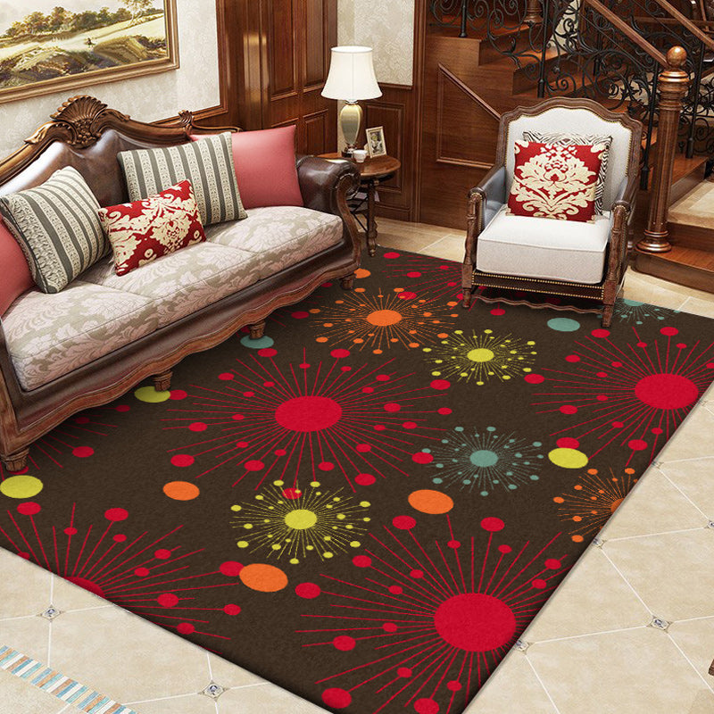 Modern living room carpet in brown with dots striped pattern carpet polyester non-slip backing rug for the area | Bowlift