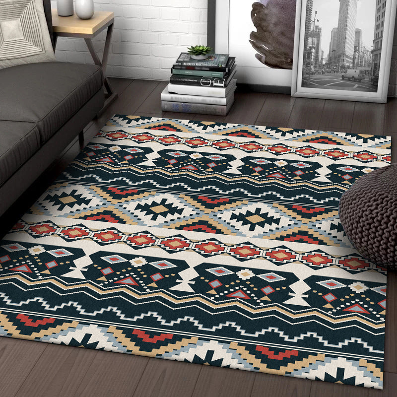 BowLift | Southwest Tribal Print Carpet Black and White Polyester Carpet Machine Washable Non-Slip Area Rug for Living Room