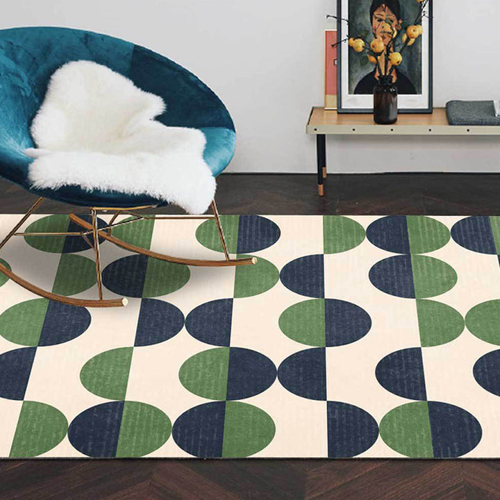 Contemporary geometric pattern rug Beige and Green Polyester rug Machine washable Non-slip rug for the bedroom | Bowlift