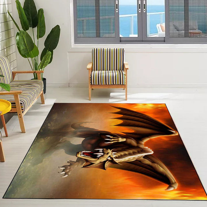 New Arrival Dinosaur Pattern Rug Red Polyester Rug Machine Washable Non-Slip Area Rug for Bedroom | Bowlift