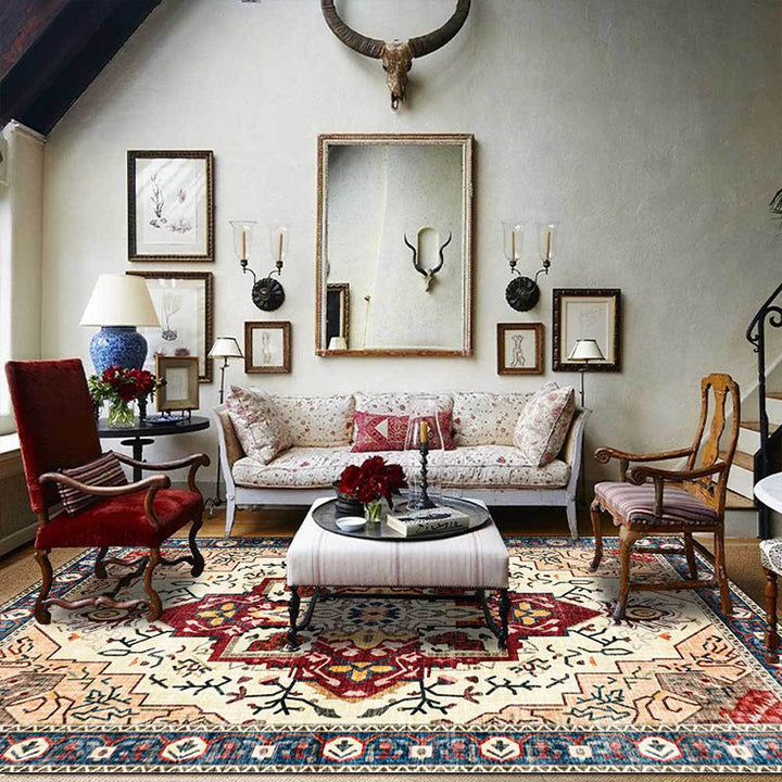 BowLift | Moroccan Medallion Print Rug Light Brown Polyester Rug Machine Washable Non-Slip From the Floor for the Living Room