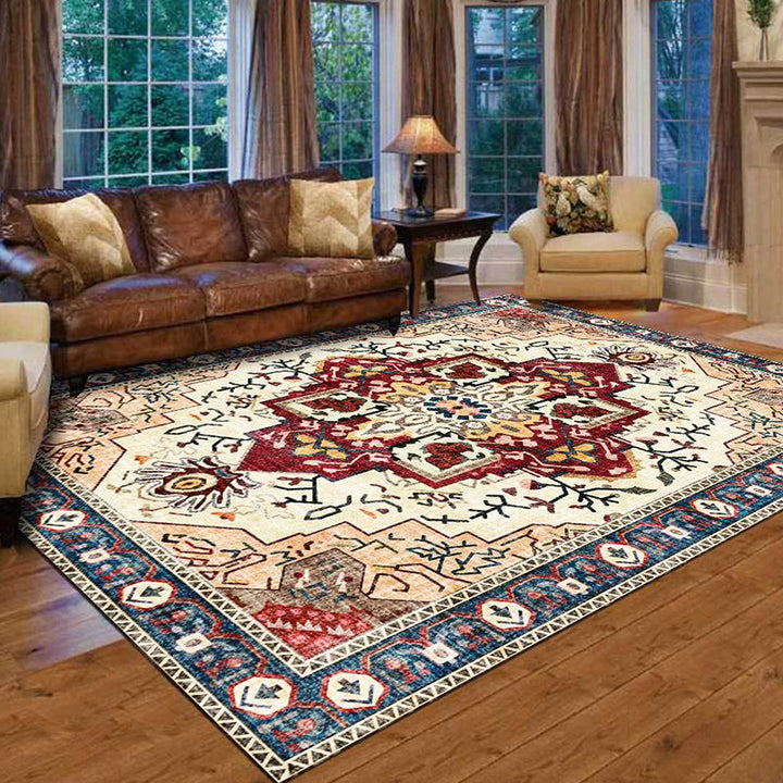 BowLift | Moroccan Medallion Print Rug Light Brown Polyester Rug Machine Washable Non-Slip From the Floor for the Living Room