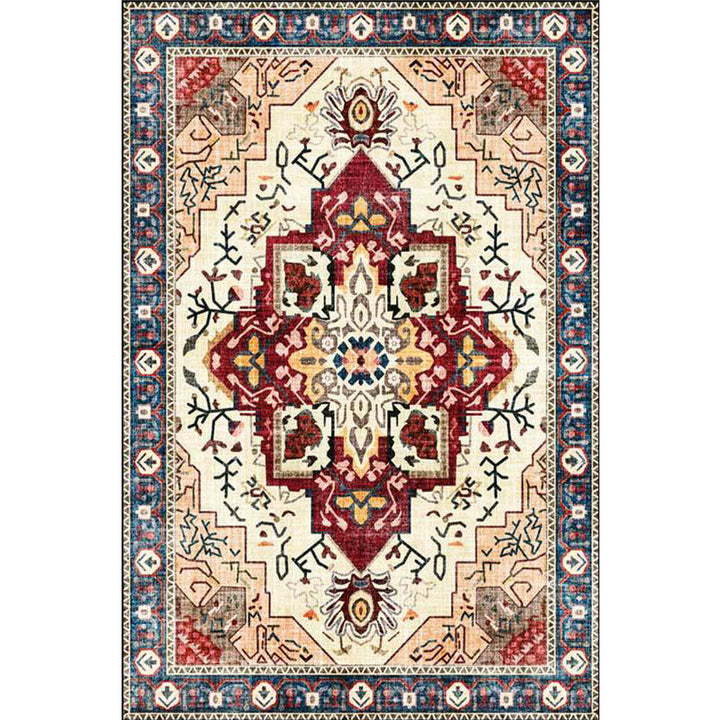 BowLift | Moroccan Medallion Print Rug Light Brown Polyester Rug Machine Washable Non-Slip From the Floor for the Living Room