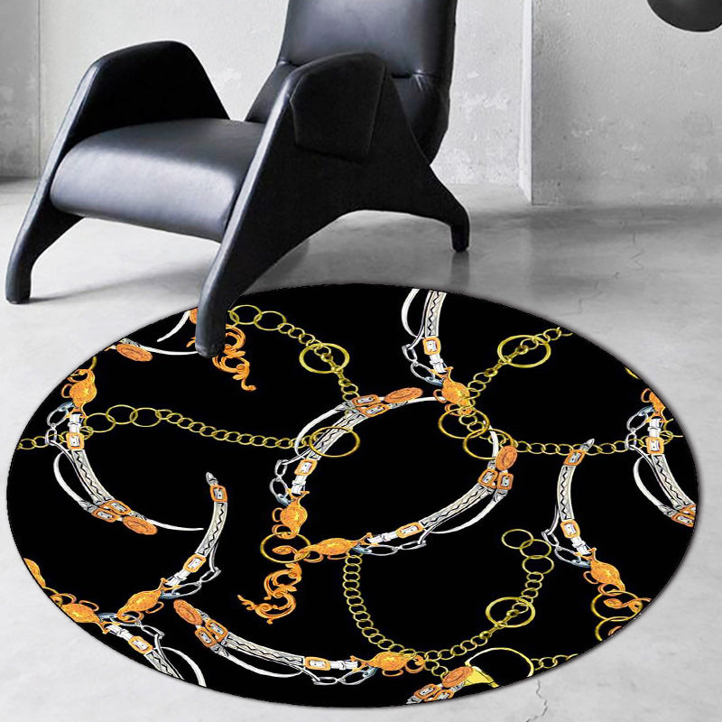 Casual modern rug in black chain belt pattern rug polyester machine washable non-slip rug for home decor | Bowlift
