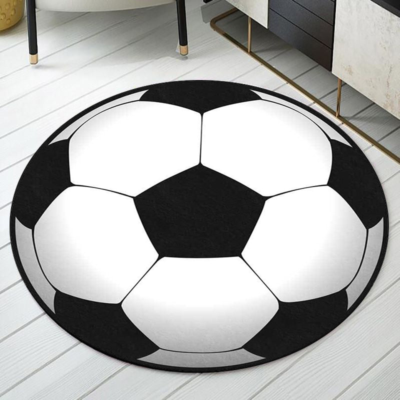BowLift | Black and White Children's Room Carpet Kids Sports Football Pattern Area Rug Polyester Washable Stain Resistant Area Rug