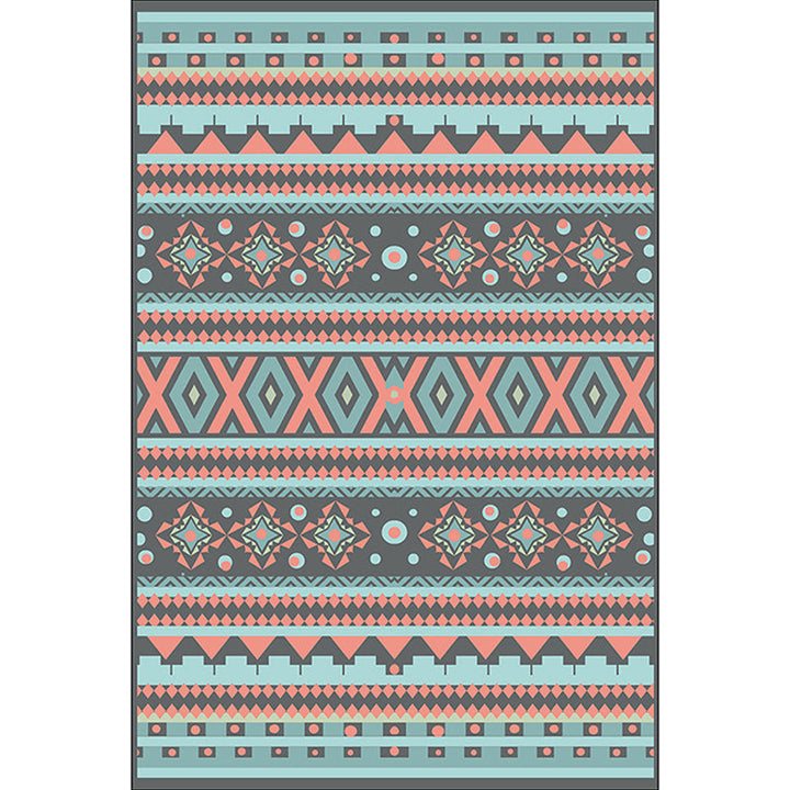 BowLift | Z southwest tribal striped print rug blue and green polyester rug machine washable non-slip living room rug for living room