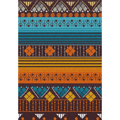 BowLift | Stamm geometric striped pattern rug brown and blue vintage rug polyester washable non-slip backing rug for bedroom